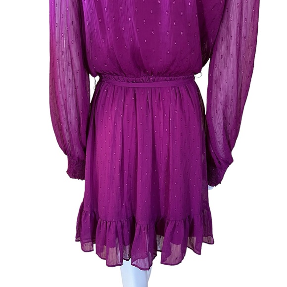 NWT Taylor Women’s Metallic Surplice V-Neck Long Sleeve Ruffled Trim Mini Dress - Picture 10 of 14